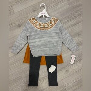 Little Lass Gray Fair Isle Yoke Knit Sweater 3-piece set